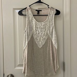 Forever 21 tank top cream colored with crotchet on front